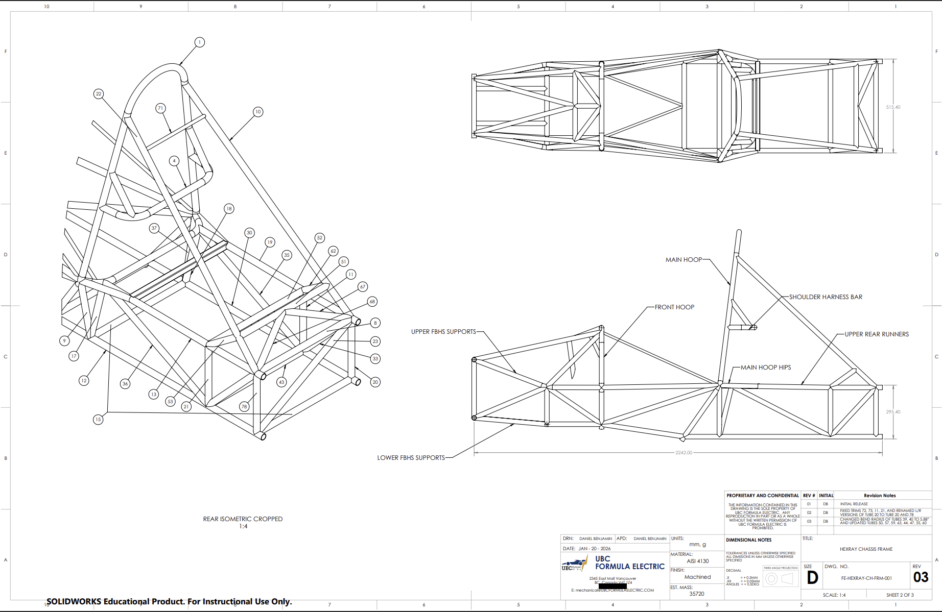 Rear frame assembly drawing