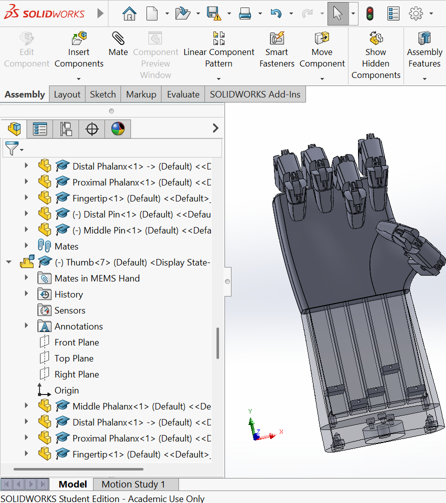 SOLIDWORKS Model of Robotic Hand