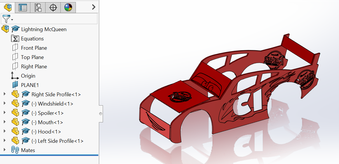 Laser-cut cardboard aesthetic frame modeled after Lightning McQueen