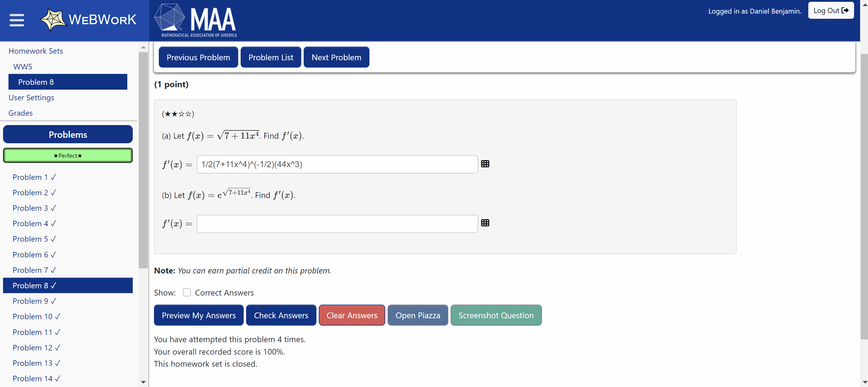 Animated demonstration of WeBWorKer enhancing a WeBWorK assignment page